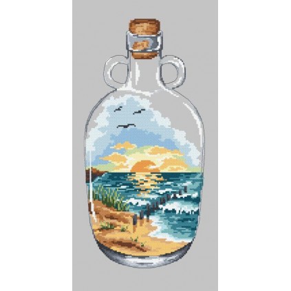 S 10224 Cross Stitch Padrão para smartphone - garrafa com pôr do sol