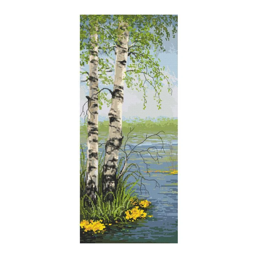 Cross stitch pattern for a phone - Spring birches