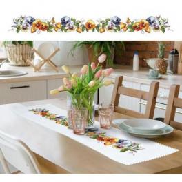 S 10422 Cross stitch pattern for smartphone - Long table runner with pansies