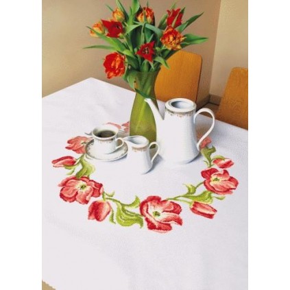 S 8355-02 Ristipistokuvio älypuhelimelle - pöytäliina - tulppaanit Garland