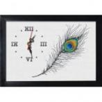 S 8702 Cross stitch pattern for smartphone - Clock with peacock feather