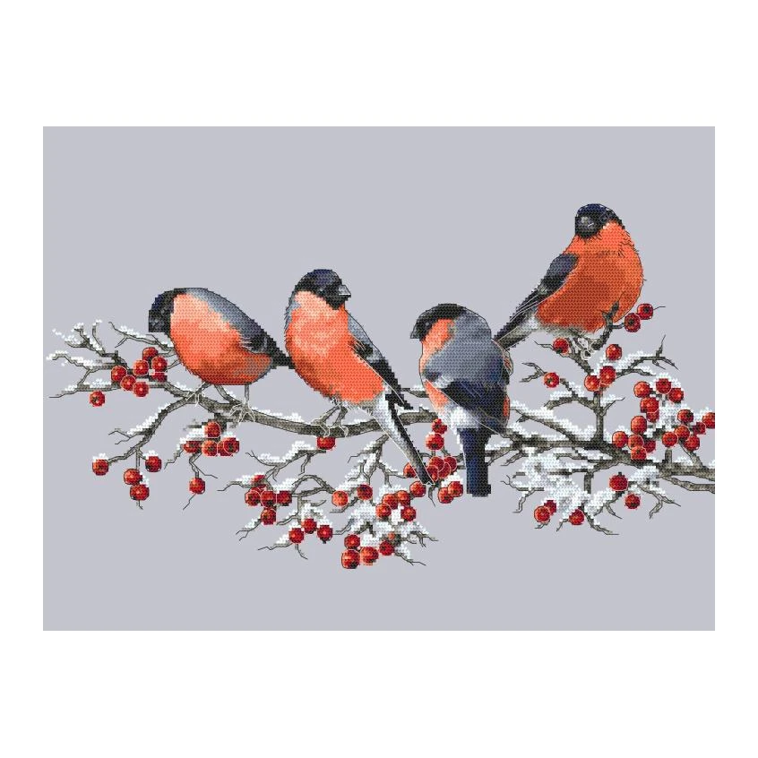 Cross stitch pattern for a phone - Bullfinches on a twig