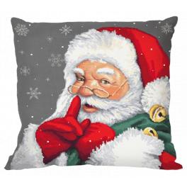 W 10477-01 Cross stitch pattern PDF - Cushion - Mischievous Santa Claus