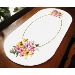 S 10472 Cross stitch pattern for smartphone - Oval table runner - Colourful flowers