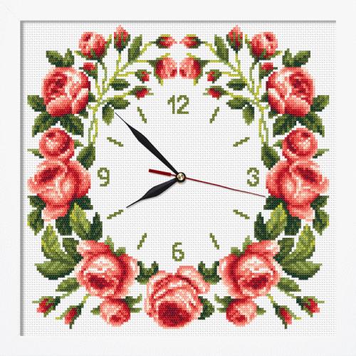 S 10677 Cross stitch pattern for smartphone - Clock with roses