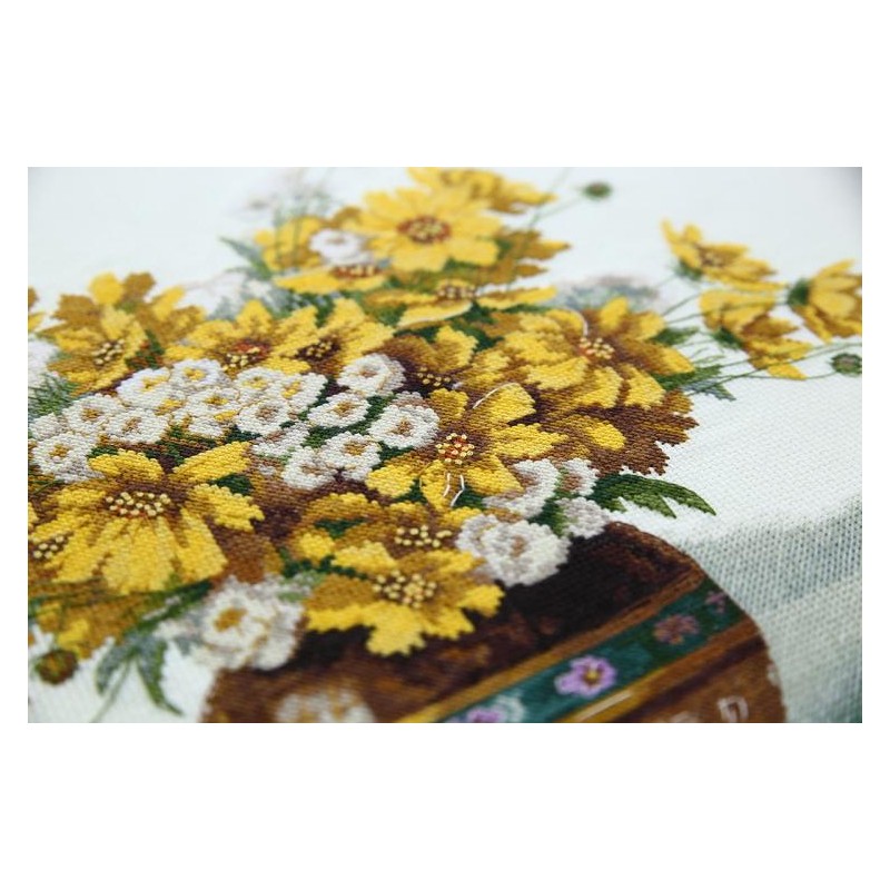 Cross Stitch Kits for Adults Beginner,Yellow Ranunculus Flower