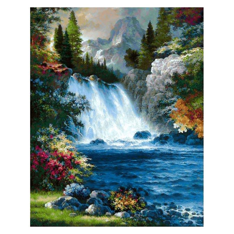 Diamond Painting  Full Drill 5D Red Tree And Waterfall DIY Embroidery  Kits