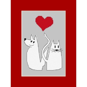 ZU 10692 Cross Stitch Kit - Κάρτα Ημέρας του Αγίου Βαλεντίνου - Σκύλος και Γάτα