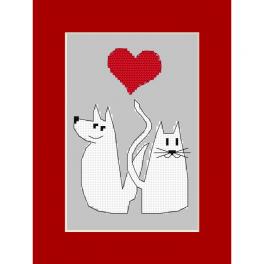 S 10692 Cross stitch pattern for smartphone - Valentine's Day card - Dog and cat