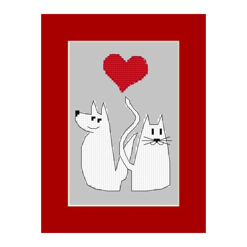 Cross stitch pattern for smartphone - Valentine's Day card - Dog and cat