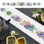 W 10481 Cross stitch pattern PDF - Long table runner with succulents