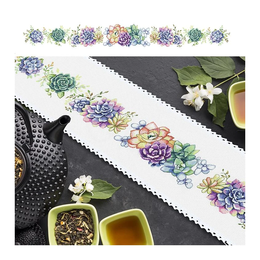 Cross stitch pattern for smartphone - Long table runner with succulents
