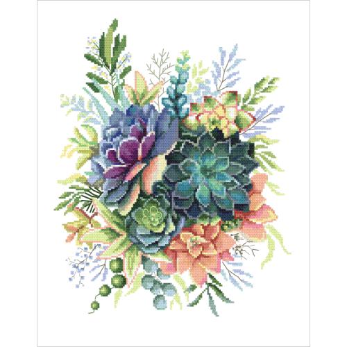 W 10482 Cross stitch pattern PDF - Composition with succulents