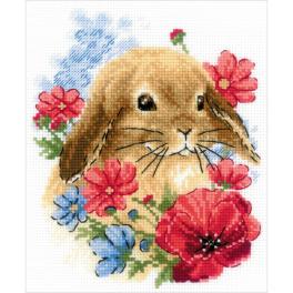 RIO 1986 Cross stitch kit with yarn - Bunny in flowers