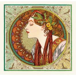 RIO 100/061 Cross stitch kit with mouline - Laurel after A. Mucha's Artwork