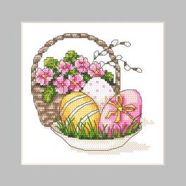 W 10349 Cross stitch pattern PDF - Postcard - Easter eggs with primula