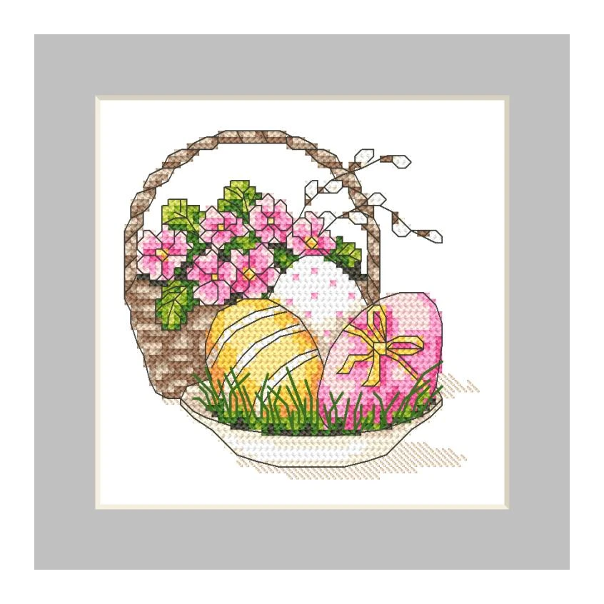 Cross stitch pattern for smartphone - Postcard - Easter eggs with primula