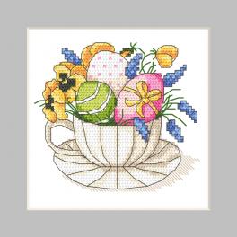 W 10347 Cross stitch pattern PDF - Postcard - Cup with Easter eggs