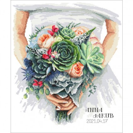 S 10489 Cross Stitch Pattern para um telefone - Certificado de casamento com suculentas