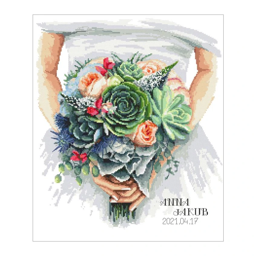 Cross stitch pattern for smartphone - Wedding certificate with succulents