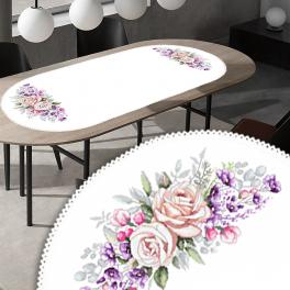 W 10492 Cross stitch pattern PDF - Oval table runner with powder roses