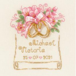 RIO 1926 Cross stitch kit with mouline - Wedding certificate - Wedding rings