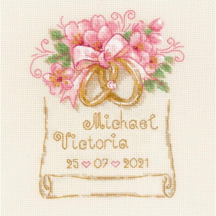 Rio 1926 Cross Stitch Kit With Mouline - Wedding Certificate - Wedding Rings
