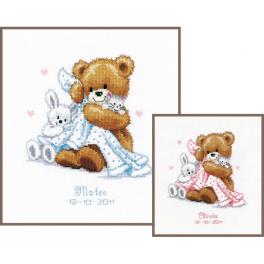 VPN-0011901 Cross stitch kit - Birth certificate - Bear with a blanket