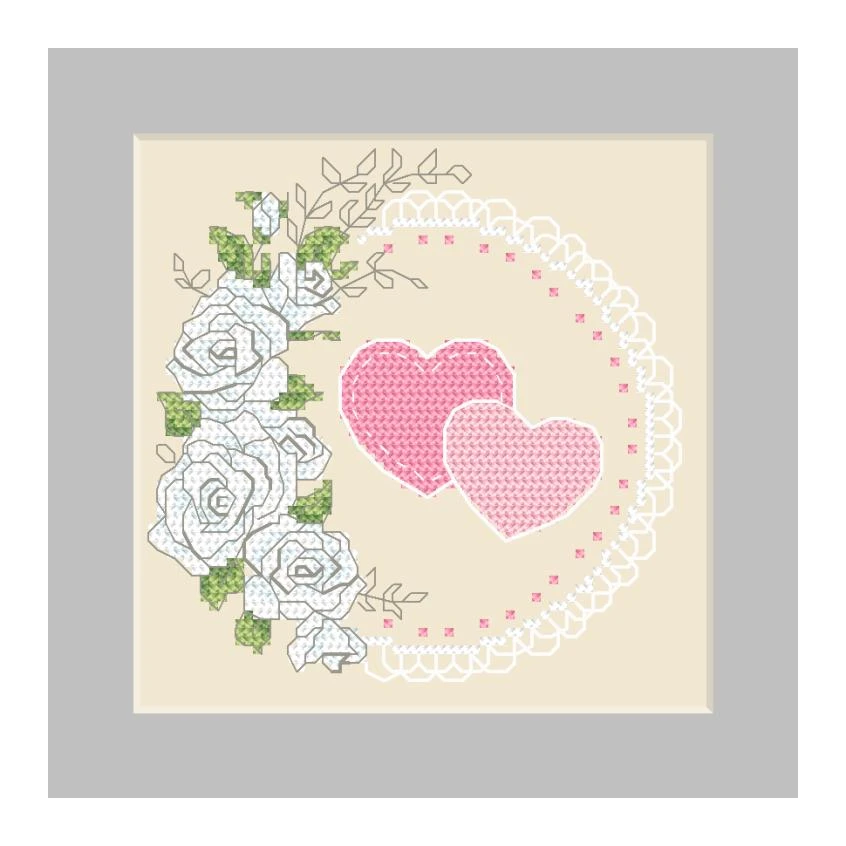 Cross stitch pattern for smartphone - Postcard - Wedding hearts