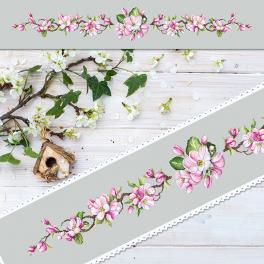 W 10493 Cross stitch pattern PDF - Long table runner with apple blossoms