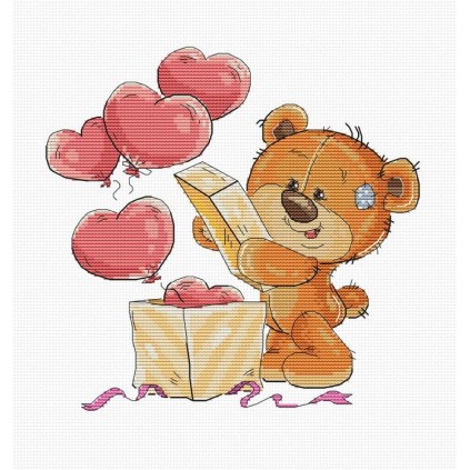 LS B1177 Cross Stitch Kit - Teddy -karhu lahjalla