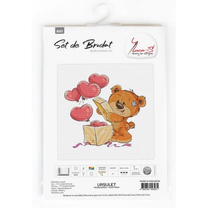 LS B1177 Cross Stitch Kit - Teddy -karhu lahjalla