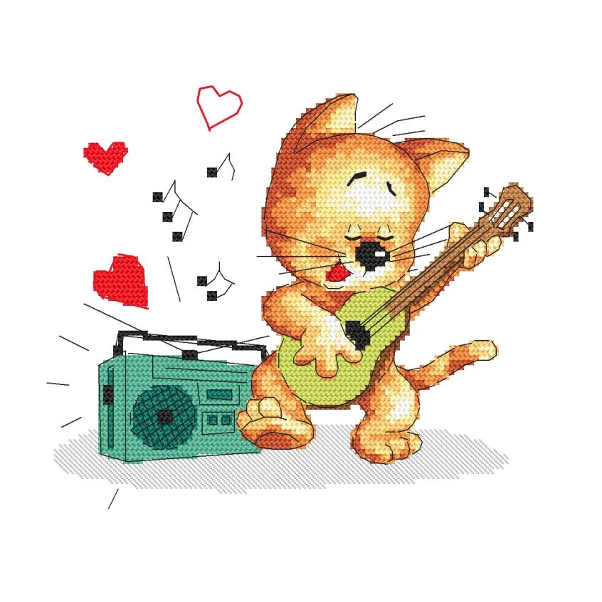 Cross stitch pattern for a phone - Playing kitten