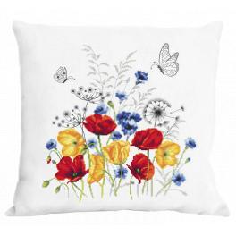 S 10507-01 Cross stitch pattern for smartphone - Cushion with a poppy meadow