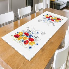 ZU 10507 Cross stitch kit - Table runner with a poppy meadow