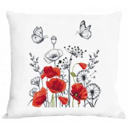 W 10509-01 Cross stitch pattern PDF - Cushion with purple poppies