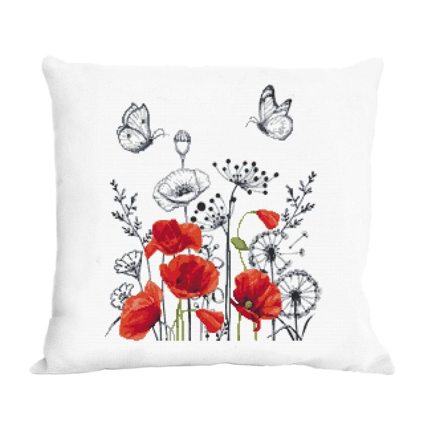 Cross stitch pattern for smartphone - Cushion with purple poppies