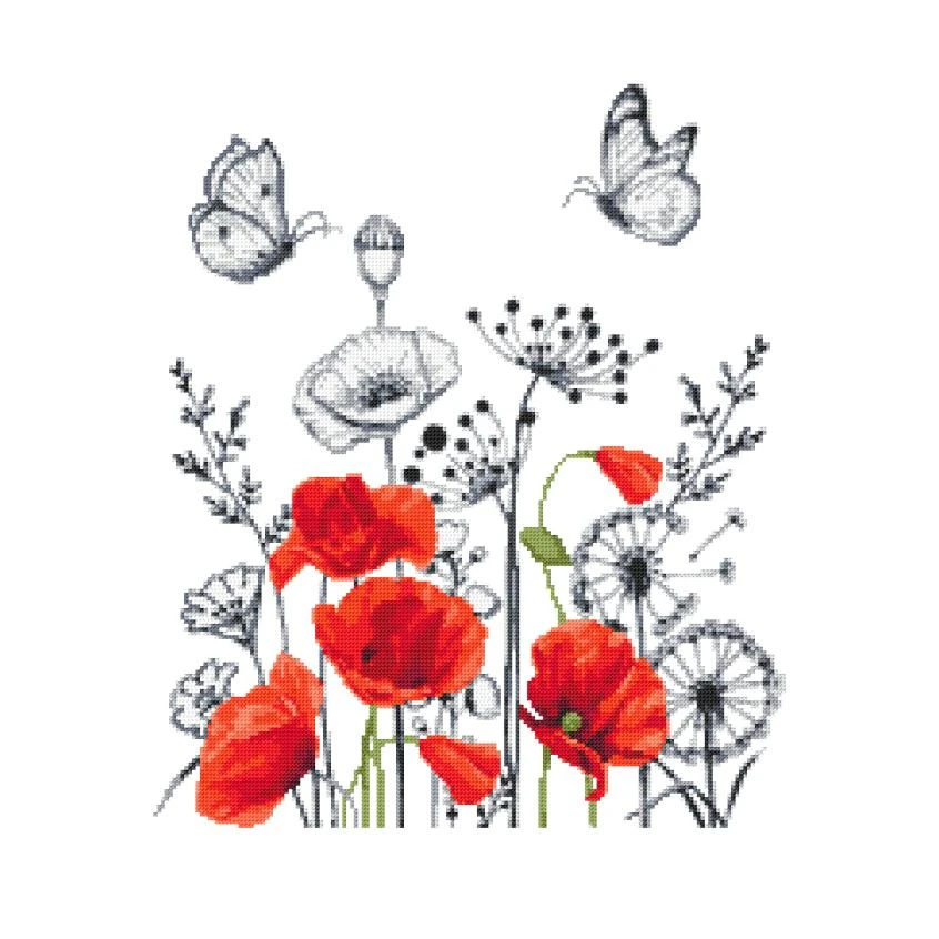 Cross stitch pattern for a phone - Purple poppies