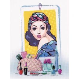 RIO 0090PT Cross stitch kit with mouline and printed background - Velvet look