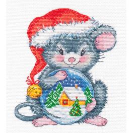 OV 1254 Cross stitch kit - Mouse with Christmas ball