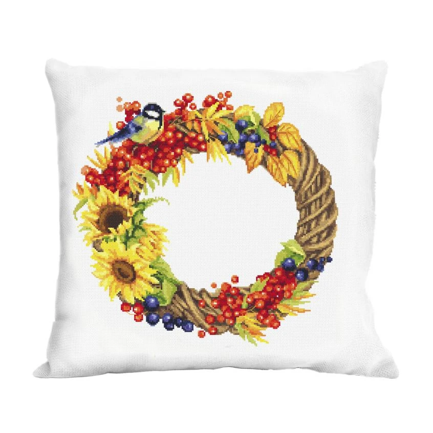 Cross stitch pattern for a phone - Cushion with an autumn wreath