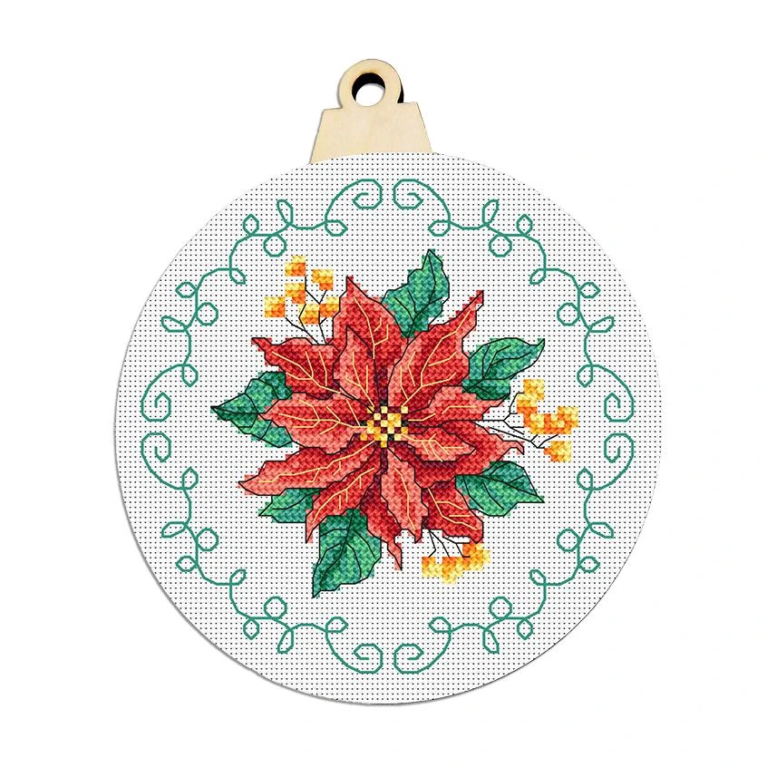 Cross stitch pattern for smartphone - Christmas ball with poinsettia