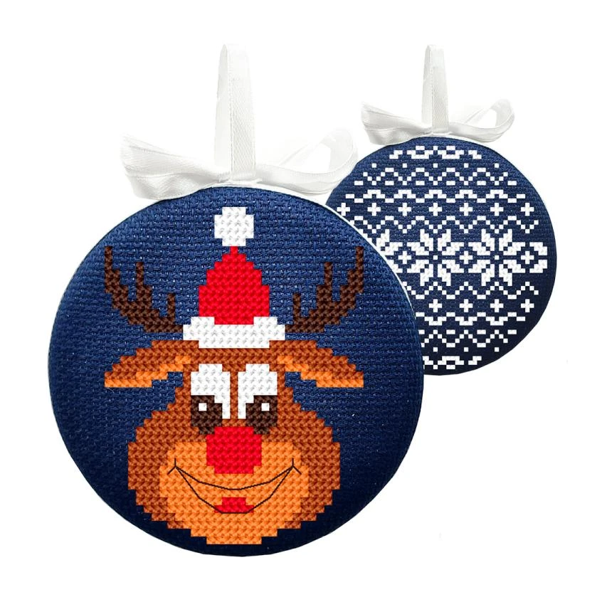 Cross stitch pattern for smartphone - Christmas ball-disc with Rudolf