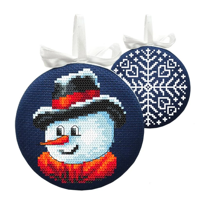 Cross stitch pattern for smartphone - Christmas ball-disc with a snowman