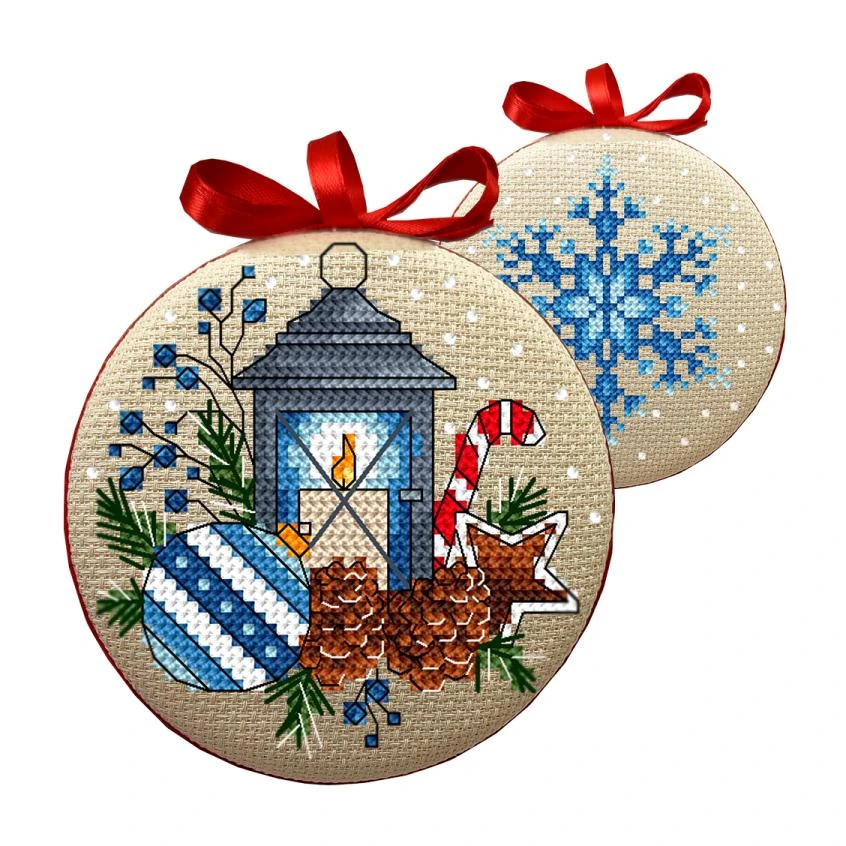 Cross stitch pattern for smartphone - Christmas ball-disc with a lantern II