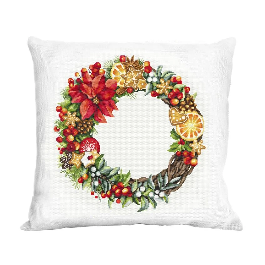 Cross stitch pattern for a phone - Cushion with a Christmas wreath