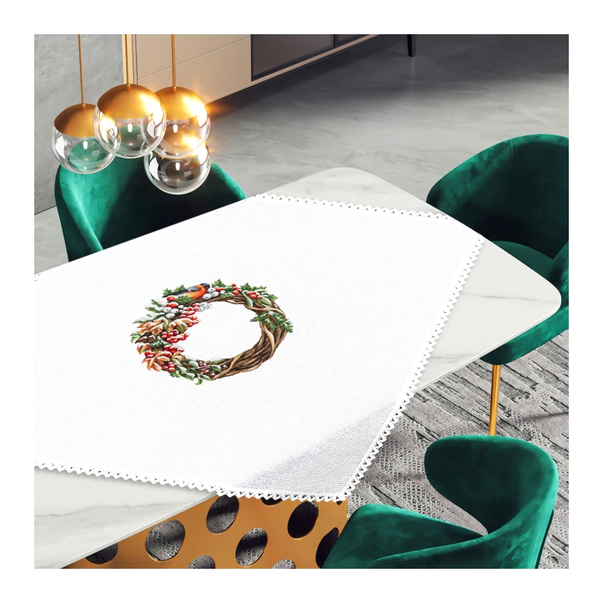 Cross stitch pattern for a phone - Tablecloth with a winter wreath