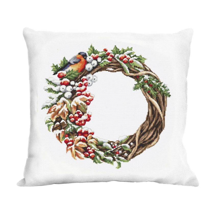 Cross stitch pattern for a phone - Cushion with a winter wreath