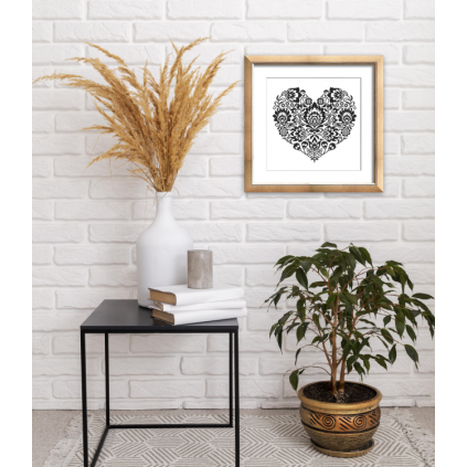 Z 10739 Cross stitch kit - Ethnic heart black and white