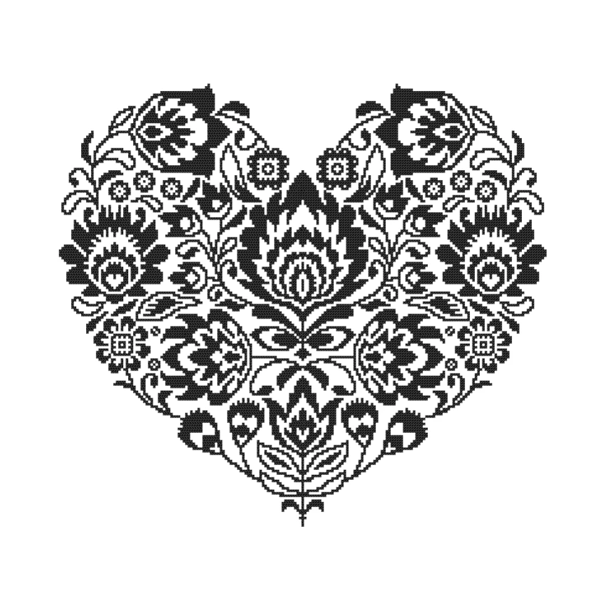 Cross stitch pattern for smartphone - Ethnic heart black and white